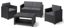 Allibert 206459 Lounge Set Monaco (2 Sessel, 1 Sofa, 1 Tisch), Rattanoptik, Kunststoff, anthrazit -