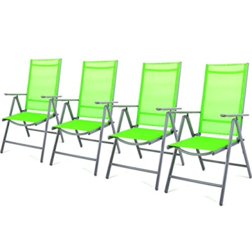 Nexos 4-er Set Stuhl, Klappstuhl, Gartenstuhl, Hochlehner für Terrasse, Balkon Camping Festival, aus Aluminium verstellbar, leicht, stabil, grün -